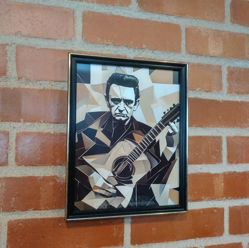 Johnny Cash Abstract Picasso Style Cubism Framed Art Print By Neon Nicho
